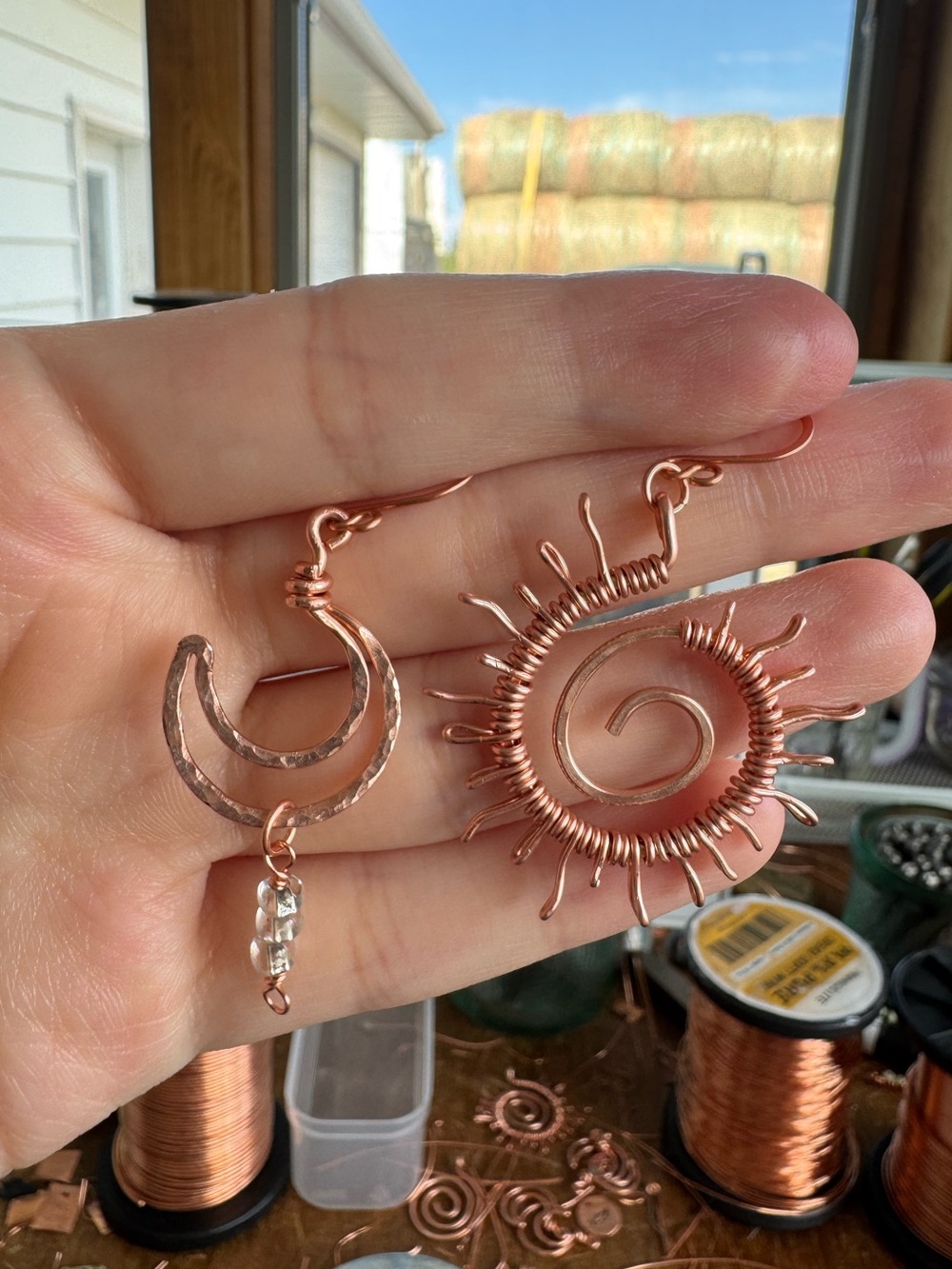 Handcrafted Copper Sun & Moon Earrings
